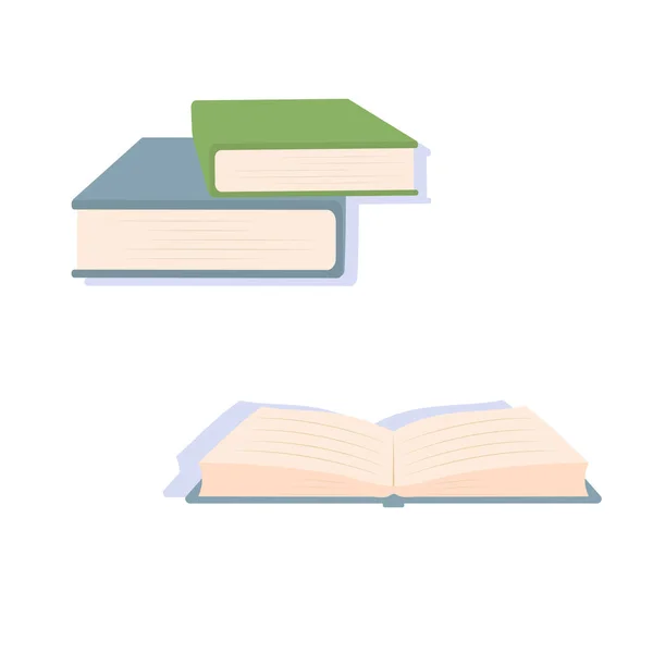 Eenvoudige Set Vector Book Iconen Platte Stijl Gesloten Open Boeken — Stockvector