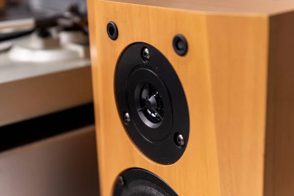 Closeup View Retro Wooden Audio Speakers — Stock Photo, Image