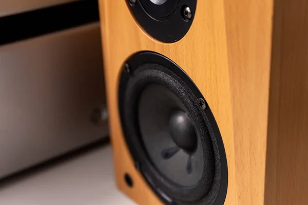 Closeup View Retro Wooden Audio Speakers — Stock Photo, Image
