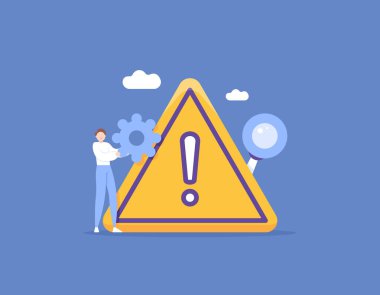 Sorunların tanımlanması. Hata ve risk analizi. Bir sorunun üstesinden gelmek ya da çözmek için bir yöntem arıyor. Yönetim olayı. Araştırmak için büyüteç kullan. kavram illüstrasyonu 