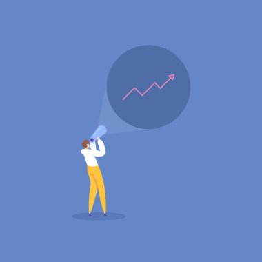 seek and see opportunities for success. make profit opportunity. looking for opportunities to increase salary, income, sales and income. a businessman uses a telescope to view graphic data. concept clipart