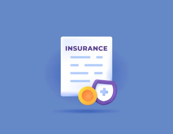 图标关于保险资金 健康和人寿保险 纸或保险文件 盾牌的符号 3D和现实的设计 图形元素 — 图库矢量图片
