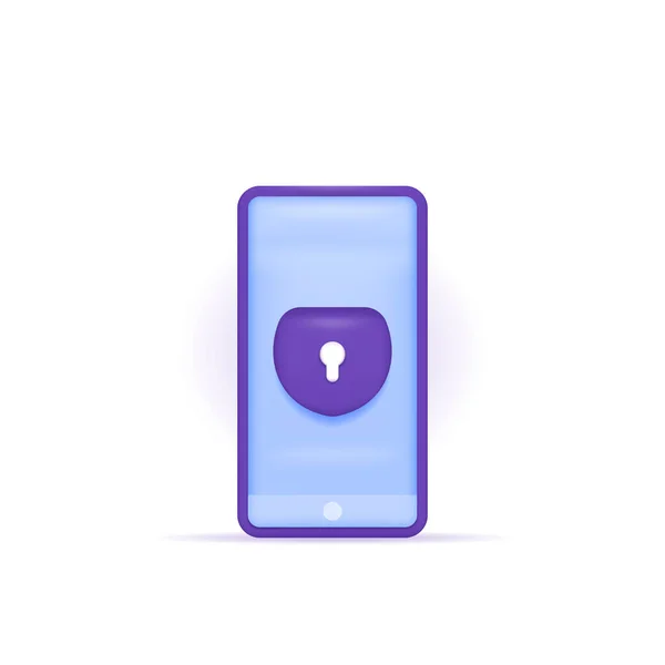 智能手机 钥匙孔的符号 有关移动安全和保护系统 个人数据保护和用户隐私的图标 三维和现实的图解概念设计 — 图库矢量图片