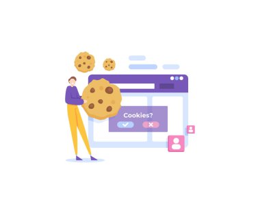 Tarayıcı kurabiyeleri. Kurabiyeleri reddet ya da kabul et İnternet sitesindeki hizmetler. Bir web sitesinden gönderilen ve kullanıcının cihazında bir web tarayıcısı tarafından saklanan küçük bir veri parçası. Çizim konsepti tasarımı. Evet.