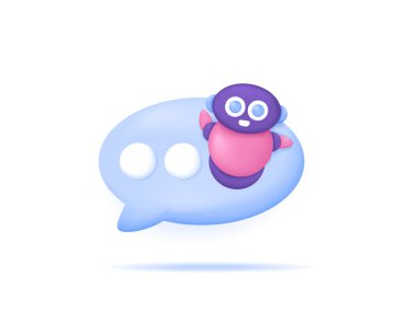 chatbot, auto chat answering robot, assistant robot, ai or artificial intelligence. chat bubble symbol and cute robot. 3d and realistic illustration concept design. graphic elements clipart