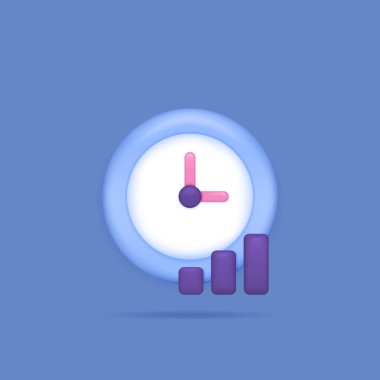a concept of time management optimization, improve time efficiency. symbols or icons of clocks and bar charts. 3d and realistic concept design. graphic elements