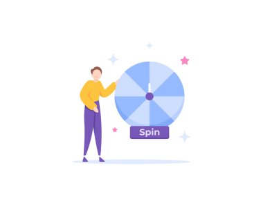 drawing and gambling. roulette spins. games and lotteries. a businessman spin the lucky draw to get random prizes. illustration concept design. graphic element