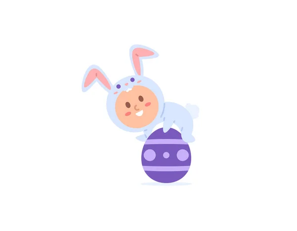 Bambino Che Indossa Costume Coniglietto Giocare Con Uova Pasqua Festeggia — Vettoriale Stock