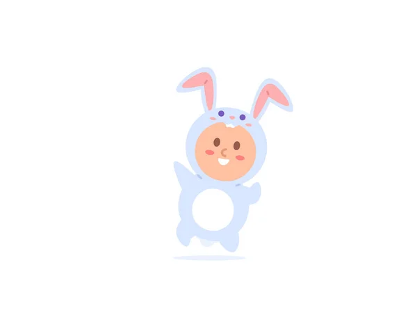Bambino Che Indossa Costume Coniglietto Salta Sii Felice Festeggia Pasqua — Vettoriale Stock
