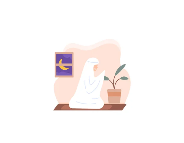 Una Mujer Musulmana Que Está Sentada Rezando Orar Después Adoración — Archivo Imágenes Vectoriales