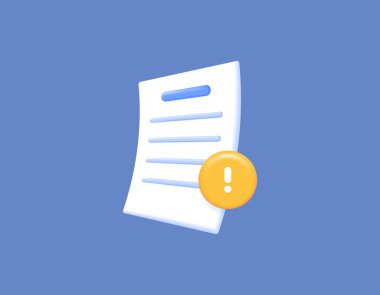 Önemli dosyalar ya da belgeler. Sorunlu, uyarı, hata, tehlike, dikkat. Görevler ve sınavlar. Bir kağıt parçası ve ünlem işareti. Semboller ya da simgeler. 3 boyutlu konsept tasarım ve gerçekçi. vektör