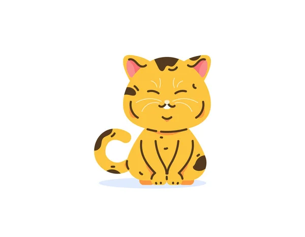 Иллюстрация Сидящей Забавной Милой Очаровательной Кошки Улыбающийся Оранжевый Котёнок Поза — стоковый вектор