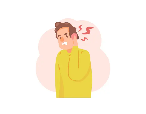 Illustration Man Red Swollen Ears Earache Otalgia Symptoms Ear Infection — Stock Vector