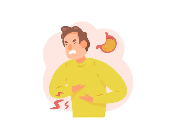 Illustrazione Uomo Che Sente Dolore Allo Stomaco Mal Stomaco Malattia — Vettoriale Stock