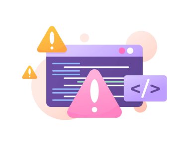 Programda hata oluştu. Yazılım hatası uyarısı. Kötü niyetli program. Program betiğindeki hata ve arızalar. Sistem çöktü. Hata bildirim penceresi. konsept çizim tasarımı