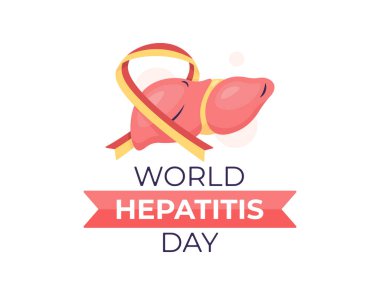 Hepatit günü. Kurdeleli bir karaciğer organı çizimi. Kutlama veya etkinlik. Çizim konsepti. Grafik elementler Poster, afiş, klip sanatı, çıkartma, tebrik kartı için illüstrasyon tasarımı