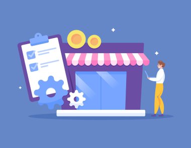 İş yönetimi konsepti. Bir iş planlamak, organize etmek ve yönetmek. İşletme faaliyetlerinin yönetimi ve kontrolü. Bir işadamı atölyesini yönetir. Çizim konsepti tasarımı. öge