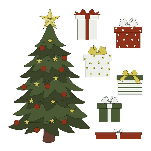 Weihnachtsbaum Und Geschenke — Stockvektor