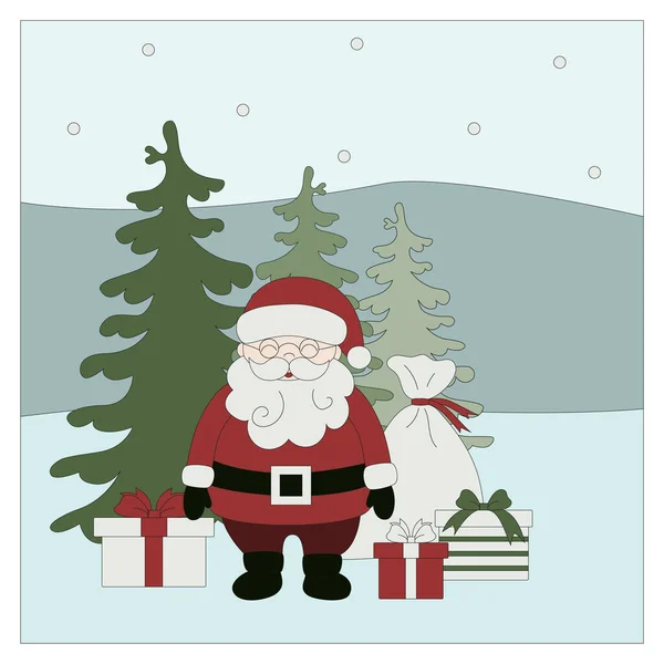 Weihnachtsmann Mit Geschenken Weihnachten Illustration — Stockvektor
