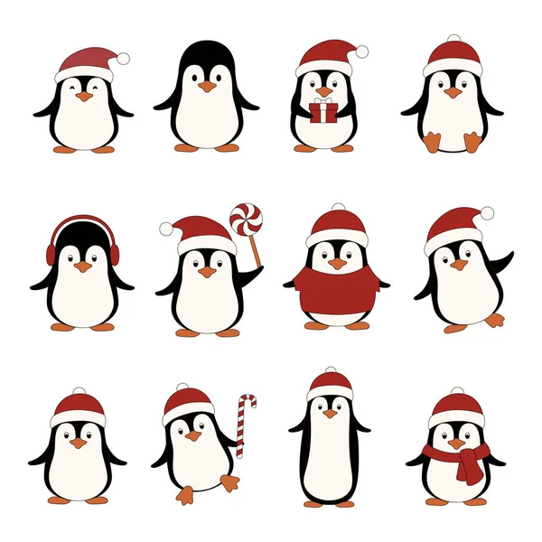 クリスマス ペンギンのセット — ストックベクタ