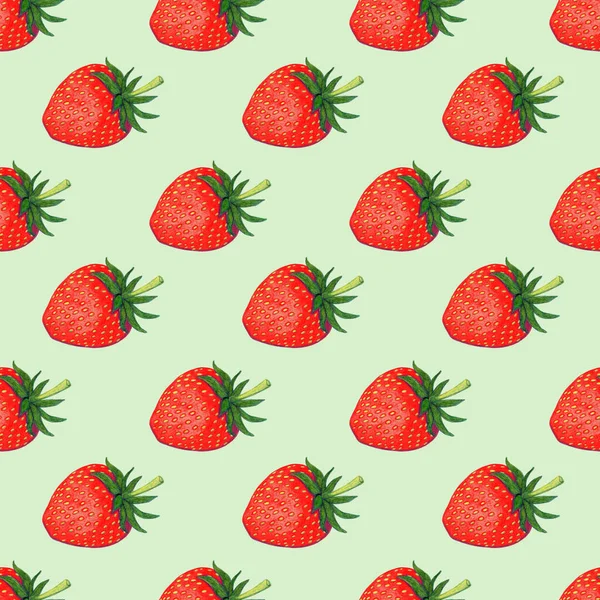 Seamless Pattern Red Strawberry Risography Retro Illustration — Stock Photo, Image