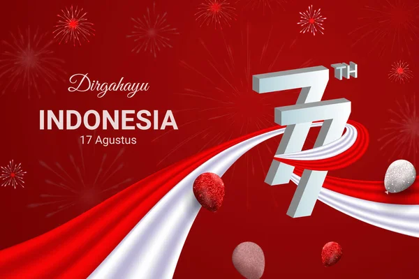 Bendera Hari Kemerdekaan Indonesia Dihiasi Dengan Bendera Dan Balon - Stok Vektor