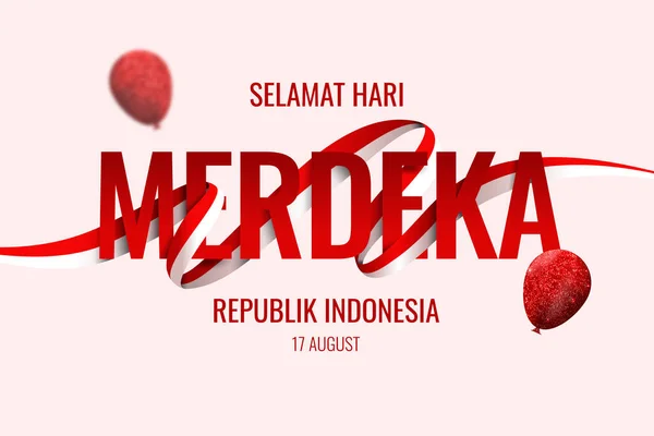 インドネシア独立記念日ソーシャルメディアバナーフラグで飾られたメルデカテキスト — ストックベクタ