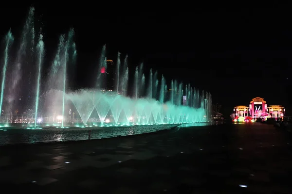 Bangkok Thaiföld Február 2022 Fountain Show Alatt Kínai Újév Éjszaka — Stock Fotó