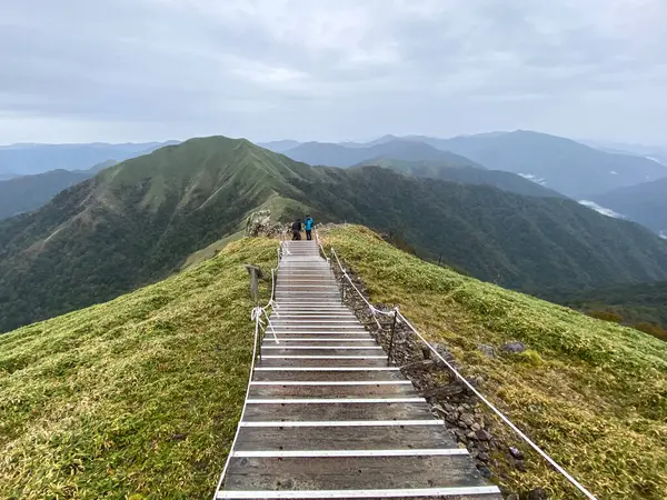 Dağlarda bir yolu olan güzel bir manzara, Japonya