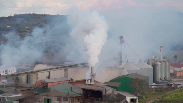 工厂通过烟囱排出污染和烟雾 城市的环境问题 慢动作 — 图库视频影像
