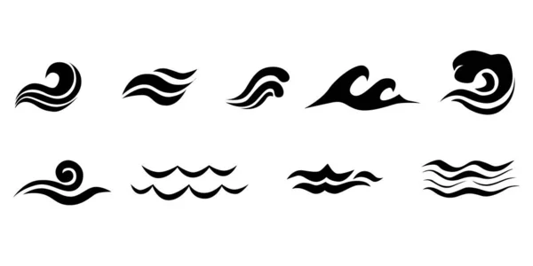 Vektor Set Von Wellen Und Wassersymbolen Isoliert Auf Weißem Hintergrund — Stockvektor