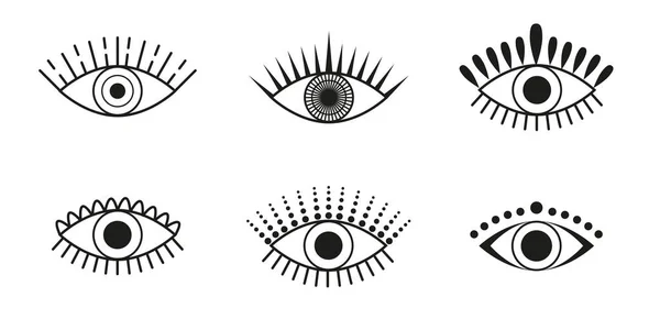 Set Icone Dell Occhio Vettoriale Stile Boho Design Tatuaggio — Vettoriale Stock