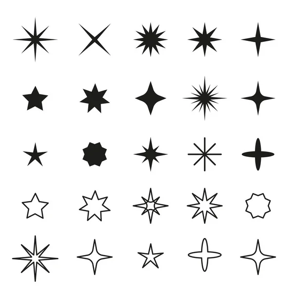 白い背景に孤立したさまざまな形の星の黒いアイコン — ストックベクタ