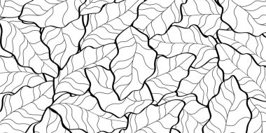 Elle çizilmiş siyah beyaz yapraklı pankart. Vektör illüstrasyonu