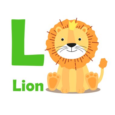 Çizgi film aslan vektör illüstrasyonlu L harfi.