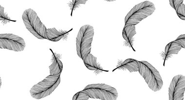 Güzel detaylandırılmış kuş tüyleri olan kusursuz bir arka plan. Doku tekerrür ediyor. Kumaş tasarımı, arkaplan, duvar kağıdı.
