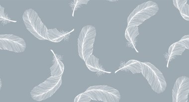 Güzel detaylandırılmış kuş tüyleri olan kusursuz bir arka plan. Doku tekerrür ediyor. Kumaş tasarımı, arkaplan, duvar kağıdı.