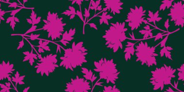 Dalların, çiçeklerin ve yaprakların siluetleriyle renksiz çiçeksiz vektör deseni. Tekstil, baskı ve duvar kağıtları için arkaplan.