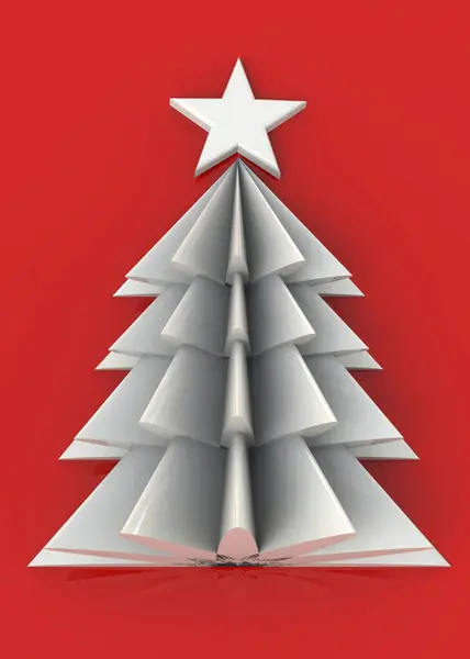 White Christmas Tree Red Background — Stock Photo, Image