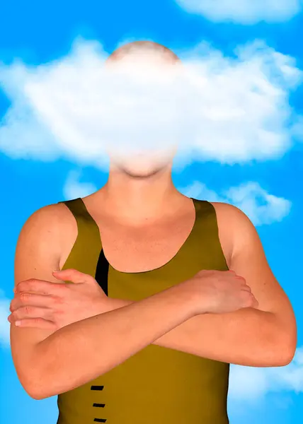 Niño Con Cabeza Las Nubes Imagen De Stock