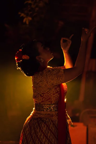 Kültürel Kıyafetler Giyen Balili Kadınlar Işığın Önünde Vücutlarında Dans Hareketleriyle — Stok fotoğraf
