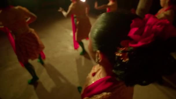Indonesian People Dance Together Happiness Warm Lighting Orange Dress Body — Stock Video