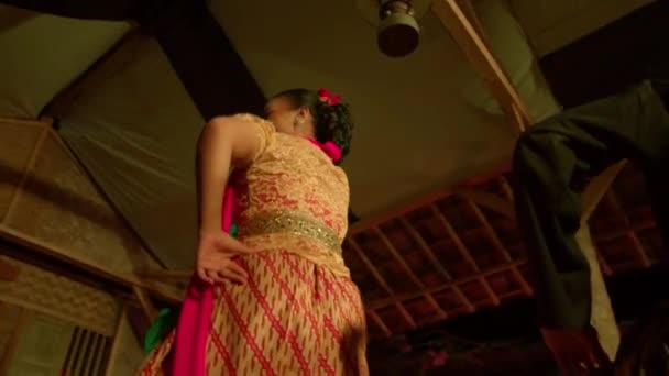Bir Çift Gece Boyunca Köy Festivalinde Geleneksel Dansı Yaparken Sahnede — Stok video