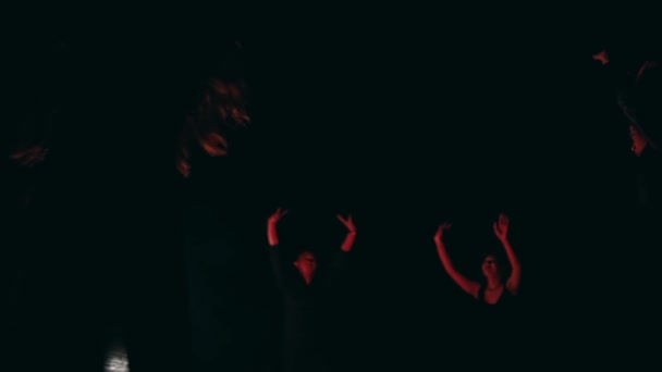 Group Satanists Dancing Performing Rituals Bonfire Dark Place Night — Stok video