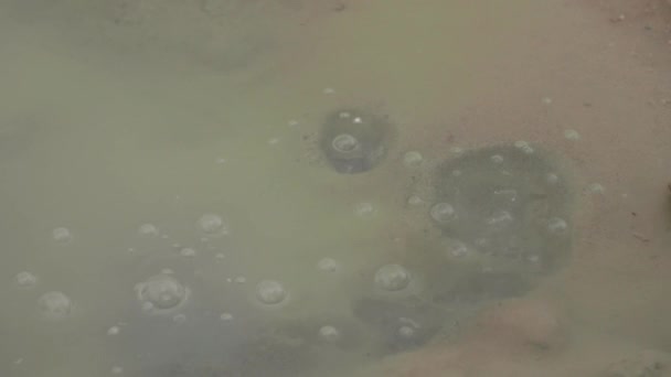 Heißes Schwefelhaltiges Wasser Gefüllt Mit Blasen Kocht Einem Krater Auf — Stockvideo