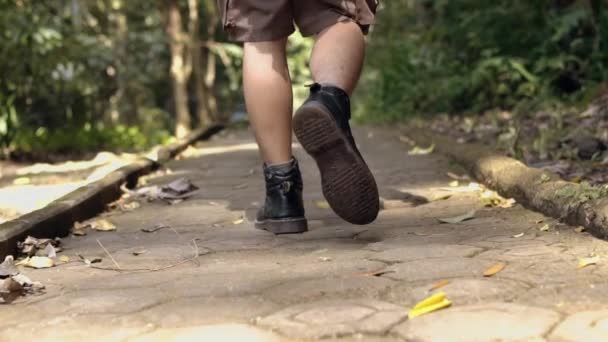 アジア人の男が昼間森の中を歩いている — ストック動画