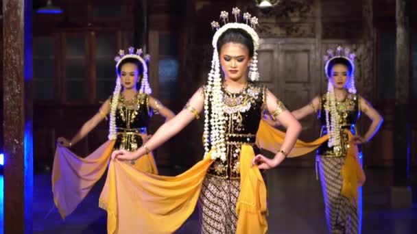 Grupp Indonesiska Dansare Dansar Tillsammans Med Blått Ljus Scenen Natten — Stockvideo