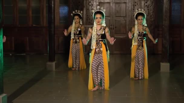 Bir Grup Endonezyalı Dansçı Geceleri Tapınakta Geleneksel Bir Cava Dansı — Stok video