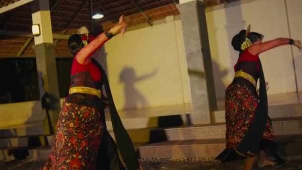 Group Dancers Perform Flexible Movements While Performing Traditional Indonesian Dances — Stock Video