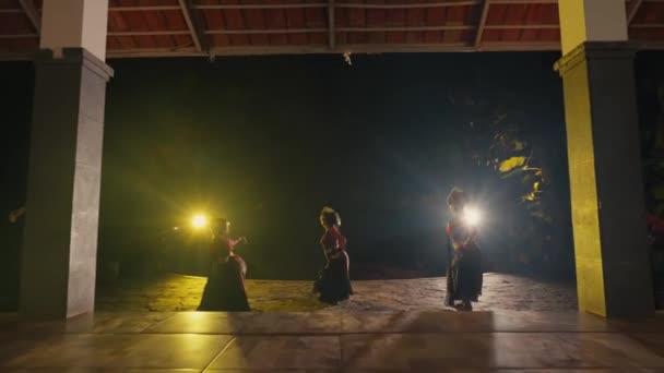 Bir Grup Dansçı Geceleri Çadırda Batik Kostümler Giyerek Arkadaşlarıyla Geleneksel — Stok video